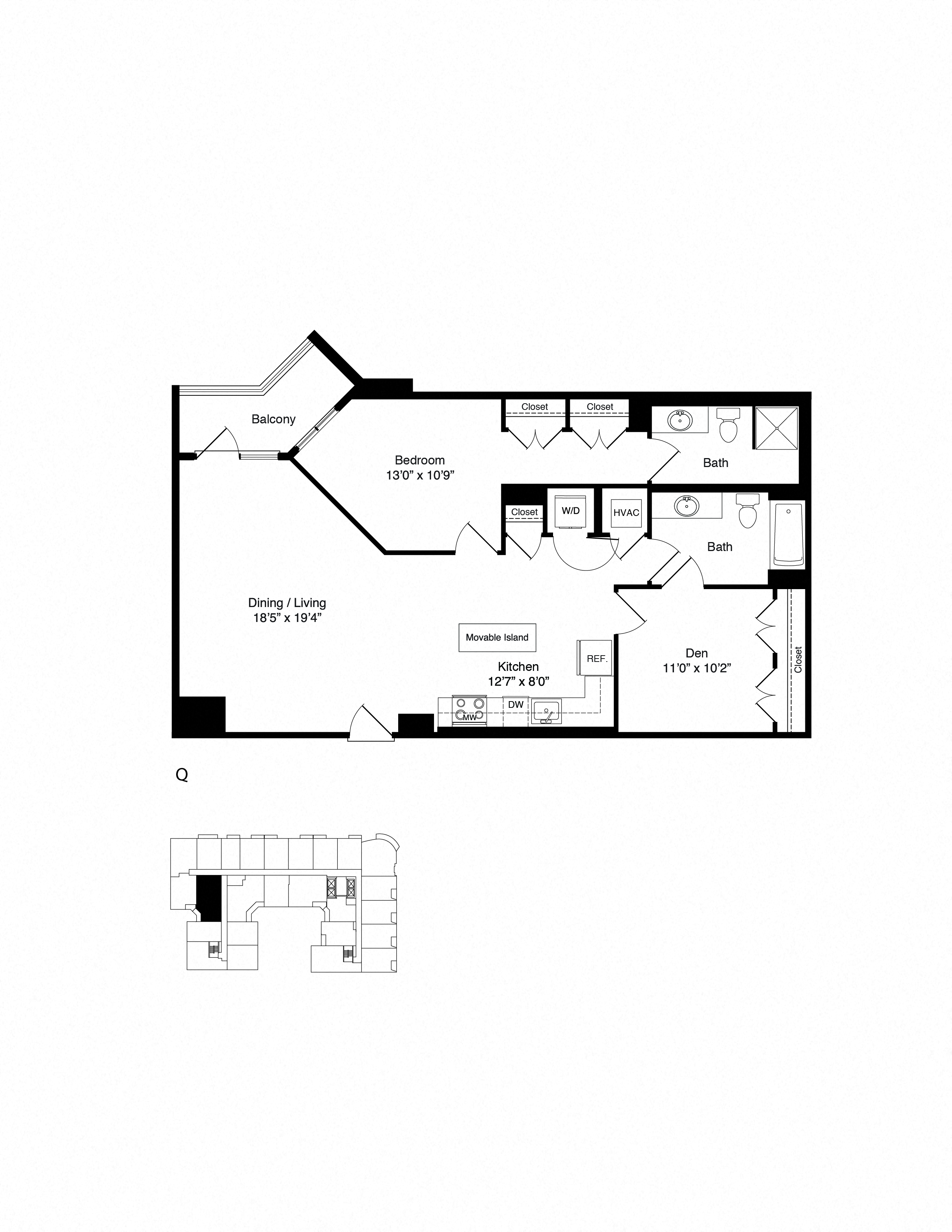 Floor plan for 2 beds, 2 baths, 1072 sqft
